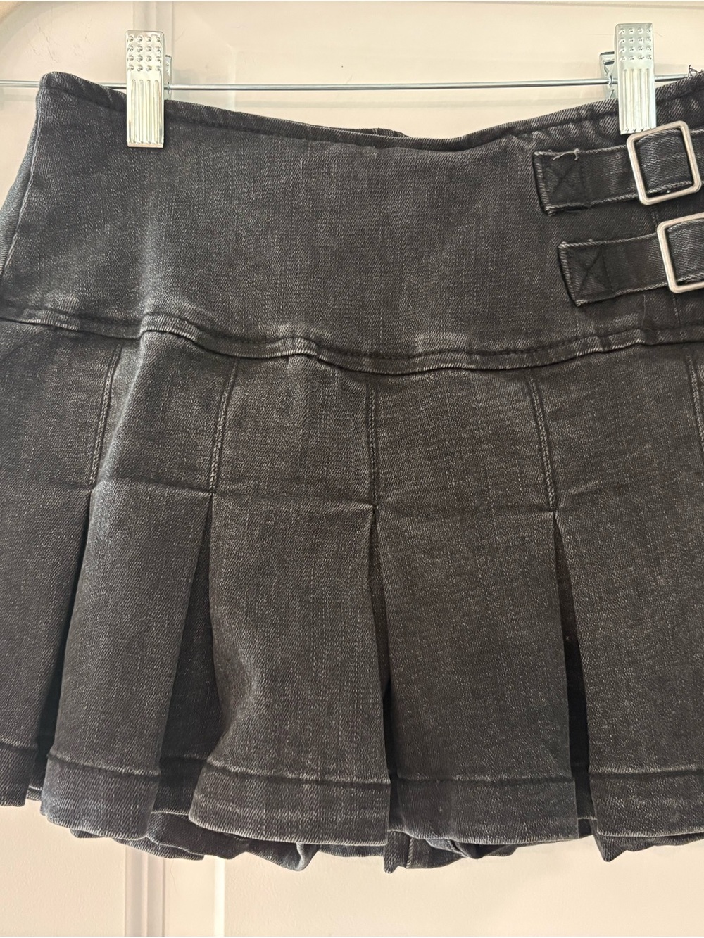 Black Pleated Mini Skort with Buckle Detail